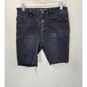KanCan High Rise Button Fly Black Denim Shorts 11/29 Cut-Off Raw Hem Stretch